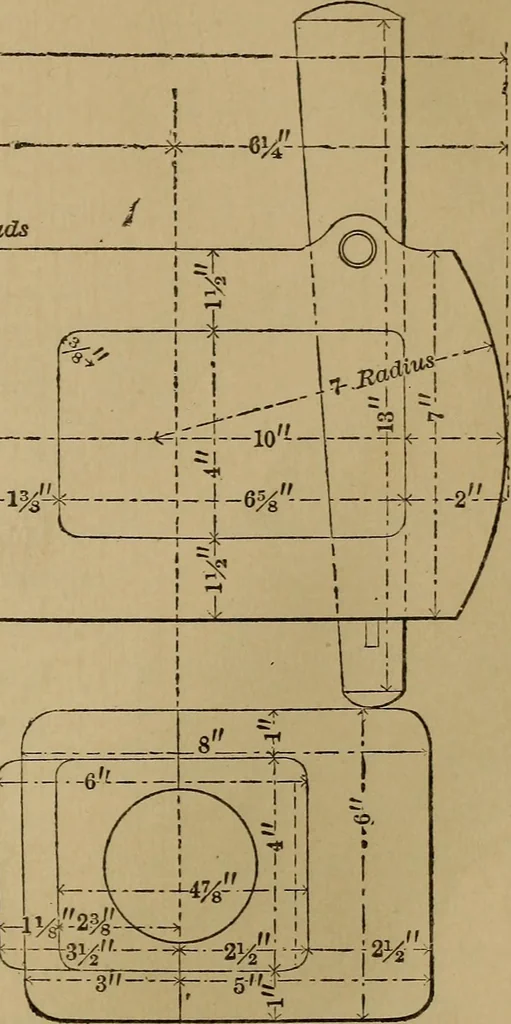 An illustration from Mechanical drawing self-taught: comprising instructions in the selection and preparation of drawing instruments. Elementary instruction in practical mechanical drawing. Together with examples in simple geometry and elementary mechanism, including screw threads, gear wheels, mechanical motions, engines and boilers, 1889, leaf 172