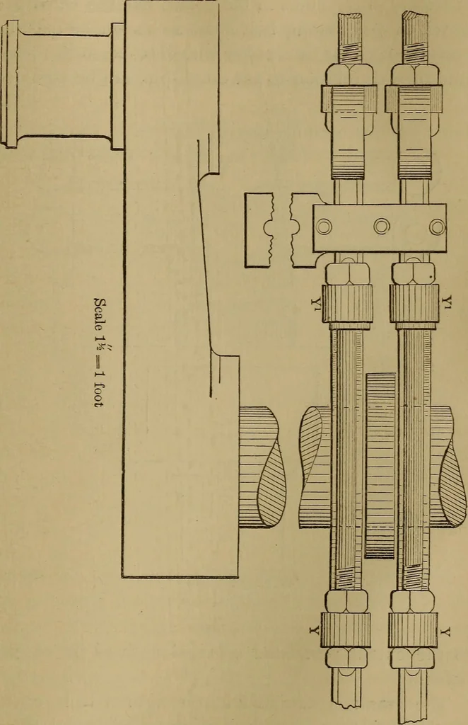 An illustration from Mechanical drawing self-taught: comprising instructions in the selection and preparation of drawing instruments. Elementary instruction in practical mechanical drawing. Together with examples in simple geometry and elementary mechanism, including screw threads, gear wheels, mechanical motions, engines and boilers, 1889, leaf 250