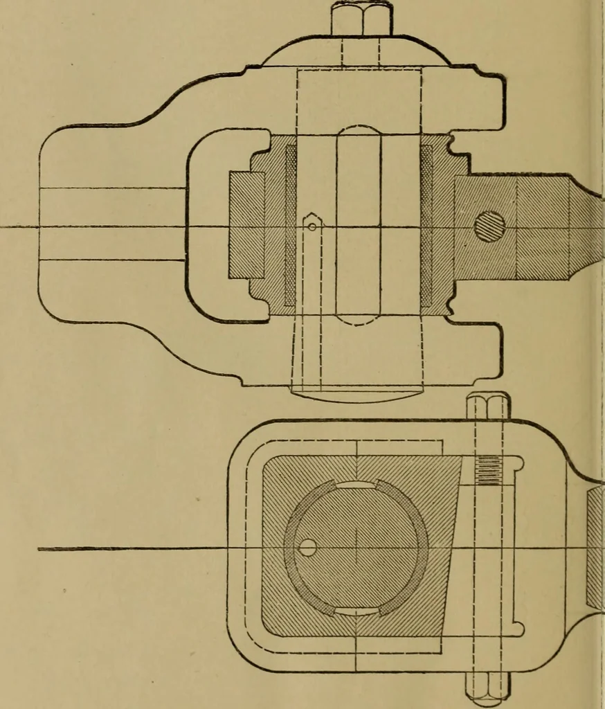 An illustration from Mechanical drawing self-taught: comprising instructions in the selection and preparation of drawing instruments. Elementary instruction in practical mechanical drawing. Together with examples in simple geometry and elementary mechanism, including screw threads, gear wheels, mechanical motions, engines and boilers, 1889, leaf 335