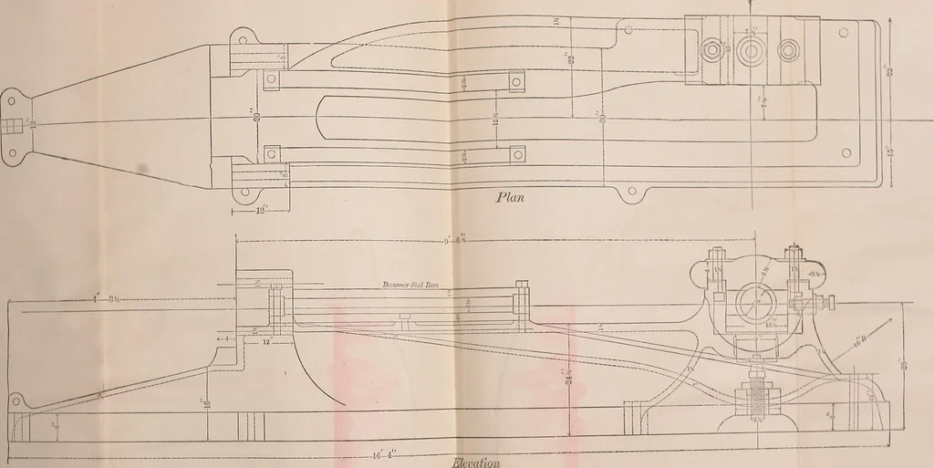 An illustration from Mechanical drawing self-taught: comprising instructions in the selection and preparation of drawing instruments. Elementary instruction in practical mechanical drawing. Together with examples in simple geometry and elementary mechanism, including screw threads, gear wheels, mechanical motions, engines and boilers, 1889, leaf 352