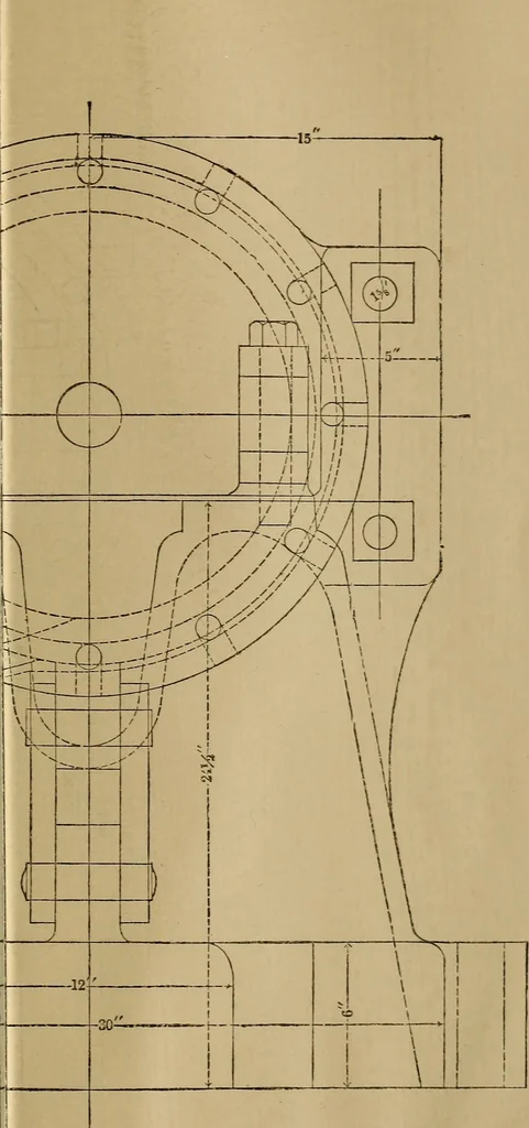 An illustration from Mechanical drawing self-taught: comprising instructions in the selection and preparation of drawing instruments. Elementary instruction in practical mechanical drawing. Together with examples in simple geometry and elementary mechanism, including screw threads, gear wheels, mechanical motions, engines and boilers, 1889, leaf 362