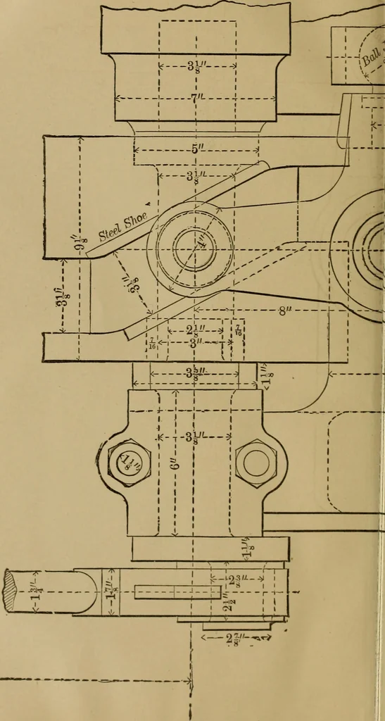 An illustration from Mechanical drawing self-taught: comprising instructions in the selection and preparation of drawing instruments. Elementary instruction in practical mechanical drawing. Together with examples in simple geometry and elementary mechanism, including screw threads, gear wheels, mechanical motions, engines and boilers, 1889, leaf 373