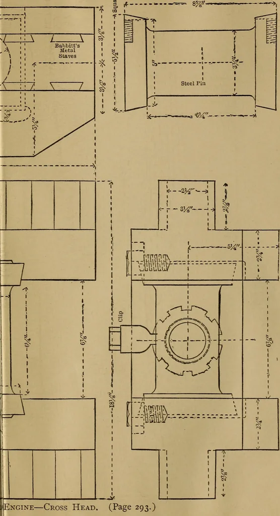 An illustration from Mechanical drawing self-taught: comprising instructions in the selection and preparation of drawing instruments. Elementary instruction in practical mechanical drawing. Together with examples in simple geometry and elementary mechanism, including screw threads, gear wheels, mechanical motions, engines and boilers, 1889, leaf 384