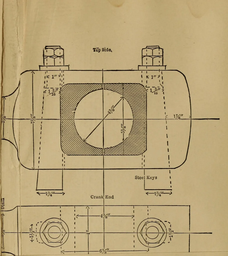 An illustration from Mechanical drawing self-taught: comprising instructions in the selection and preparation of drawing instruments. Elementary instruction in practical mechanical drawing. Together with examples in simple geometry and elementary mechanism, including screw threads, gear wheels, mechanical motions, engines and boilers, 1889, leaf 392