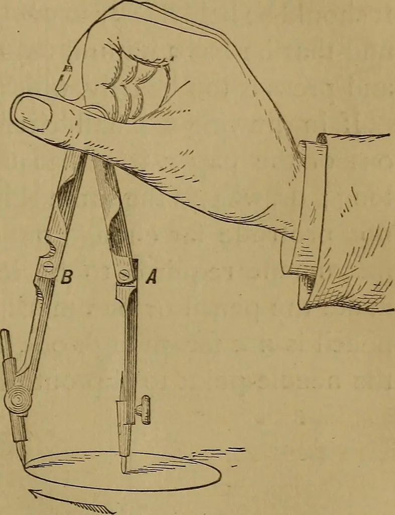 An illustration from Mechanical drawing self-taught: comprising instructions in the selection and preparation of drawing instruments. Elementary instruction in practical mechanical drawing. Together with examples in simple geometry and elementary mechanism, including screw threads, gear wheels, mechanical motions, engines and boilers, 1889, leaf 44