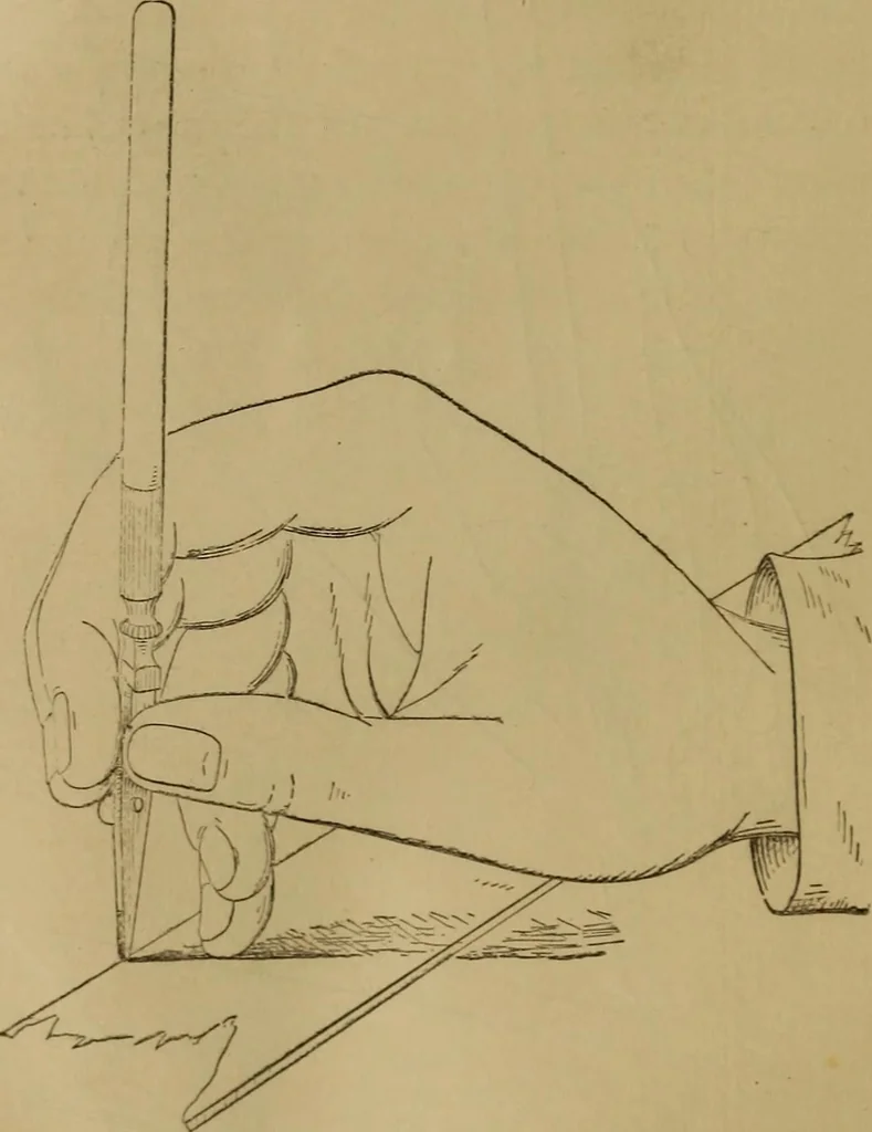 An illustration from Mechanical drawing self-taught: comprising instructions in the selection and preparation of drawing instruments. Elementary instruction in practical mechanical drawing. Together with examples in simple geometry and elementary mechanism, including screw threads, gear wheels, mechanical motions, engines and boilers, 1889, leaf 47