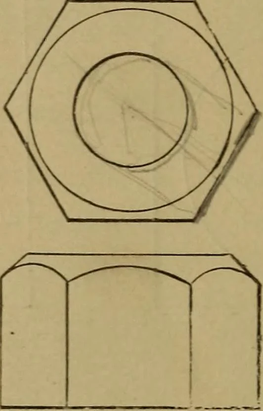 An illustration from Mechanical drawing self-taught: comprising instructions in the selection and preparation of drawing instruments. Elementary instruction in practical mechanical drawing. Together with examples in simple geometry and elementary mechanism, including screw threads, gear wheels, mechanical motions, engines and boilers, 1889, leaf 85
