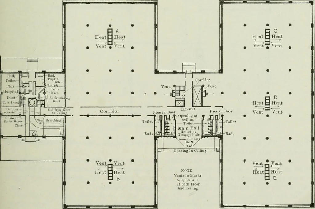 An illustration from Mechanical equipment of buildings; a reference book for engineers and architects, 1916, leaf 438