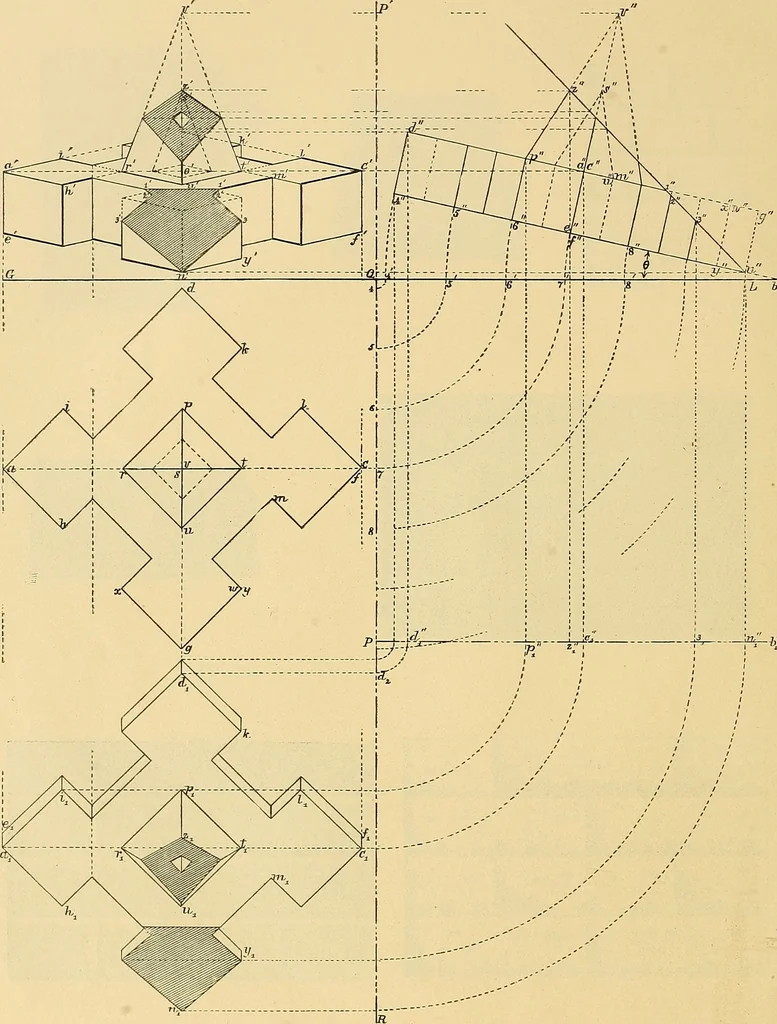 An illustration from Mechanical graphics. An educational course on the theory and practice of mechanical drawing, 1890, leaf 37