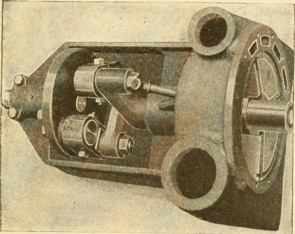 An illustration from Mechanical movements, powers and devices; a treatise describing mechanical movements and devices used in constructive and operative machinery and the mechanical arts, being practically a mechanical dictionary, commencing with a rudimentary description of the early known mechanical powers and detailing the various motions, appliances and inventions used in the mechanical arts to the present time, including a chapter on straight line movements, by Gardner D. Hiscox, 1914, leaf 108