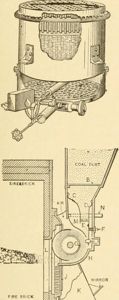 An illustration from Mechanical movements, powers and devices; a treatise describing mechanical movements and devices used in constructive and operative machinery and the mechanical arts, being practically a mechanical dictionary, commencing with a rudimentary description of the early known mechanical powers and detailing the various motions, appliances and inventions used in the mechanical arts to the present time, including a chapter on straight line movements, by Gardner D. Hiscox, 1914, leaf 112