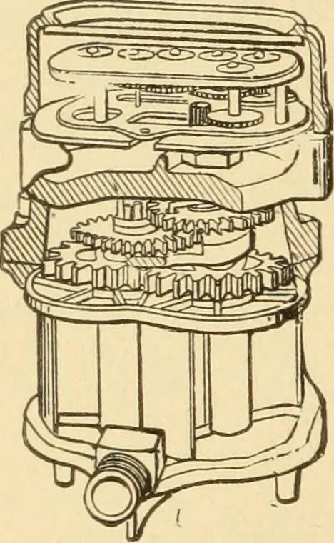 An illustration from Mechanical movements, powers and devices; a treatise describing mechanical movements and devices used in constructive and operative machinery and the mechanical arts, being practically a mechanical dictionary, commencing with a rudimentary description of the early known mechanical powers and detailing the various motions, appliances and inventions used in the mechanical arts to the present time, including a chapter on straight line movements, by Gardner D. Hiscox, 1914, leaf 161