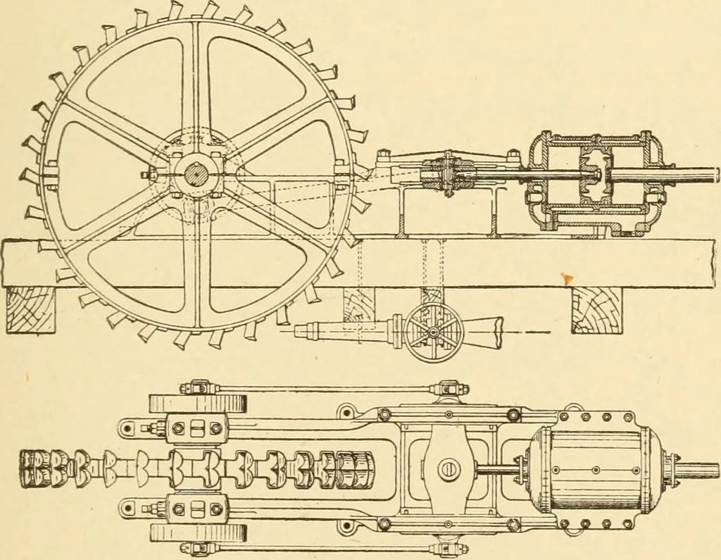 An illustration from Mechanical movements, powers and devices; a treatise describing mechanical movements and devices used in constructive and operative machinery and the mechanical arts, being practically a mechanical dictionary, commencing with a rudimentary description of the early known mechanical powers and detailing the various motions, appliances and inventions used in the mechanical arts to the present time, including a chapter on straight line movements, by Gardner D. Hiscox, 1914, leaf 182