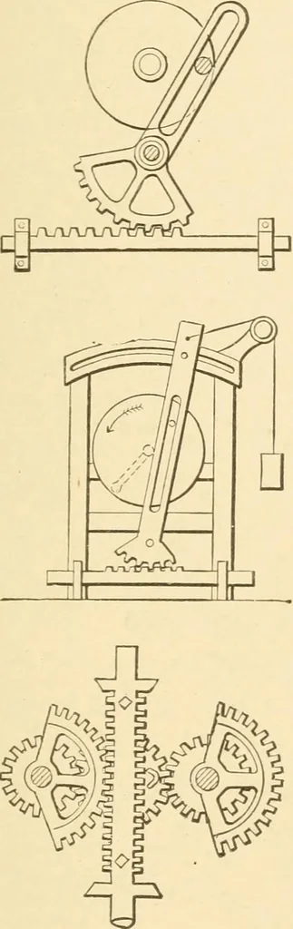 An illustration from Mechanical movements, powers and devices; a treatise describing mechanical movements and devices used in constructive and operative machinery and the mechanical arts, being practically a mechanical dictionary, commencing with a rudimentary description of the early known mechanical powers and detailing the various motions, appliances and inventions used in the mechanical arts to the present time, including a chapter on straight line movements, by Gardner D. Hiscox, 1914, leaf 242