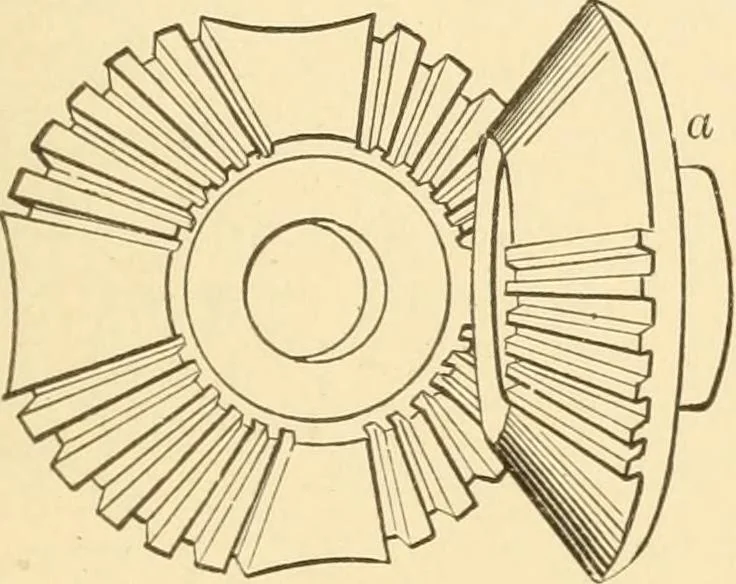 An illustration from Mechanical movements, powers and devices; a treatise describing mechanical movements and devices used in constructive and operative machinery and the mechanical arts, being practically a mechanical dictionary, commencing with a rudimentary description of the early known mechanical powers and detailing the various motions, appliances and inventions used in the mechanical arts to the present time, including a chapter on straight line movements, by Gardner D. Hiscox, 1914, leaf 254