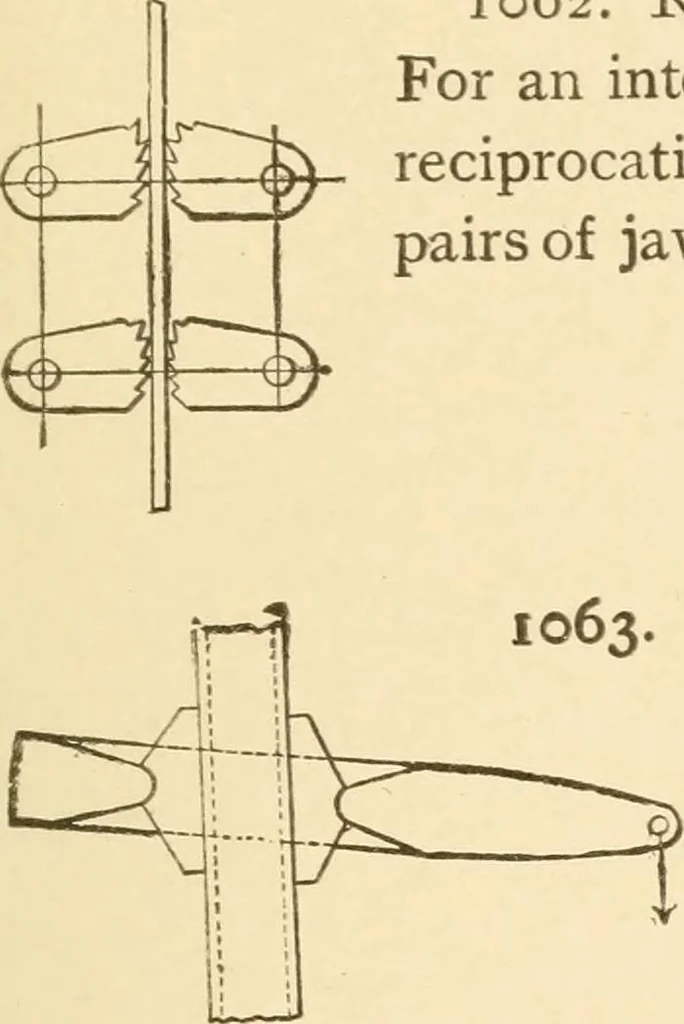 An illustration from Mechanical movements, powers and devices; a treatise describing mechanical movements and devices used in constructive and operative machinery and the mechanical arts, being practically a mechanical dictionary, commencing with a rudimentary description of the early known mechanical powers and detailing the various motions, appliances and inventions used in the mechanical arts to the present time, including a chapter on straight line movements, by Gardner D. Hiscox, 1914, leaf 276