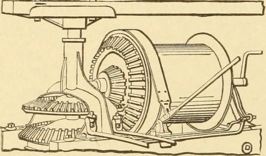 An illustration from Mechanical movements, powers and devices; a treatise describing mechanical movements and devices used in constructive and operative machinery and the mechanical arts, being practically a mechanical dictionary, commencing with a rudimentary description of the early known mechanical powers and detailing the various motions, appliances and inventions used in the mechanical arts to the present time, including a chapter on straight line movements, by Gardner D. Hiscox, 1914, leaf 311