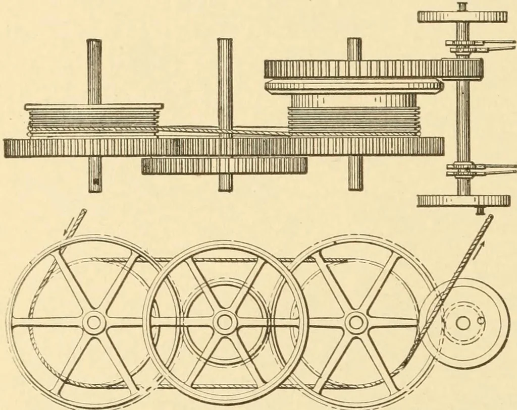 An illustration from Mechanical movements, powers and devices; a treatise describing mechanical movements and devices used in constructive and operative machinery and the mechanical arts, being practically a mechanical dictionary, commencing with a rudimentary description of the early known mechanical powers and detailing the various motions, appliances and inventions used in the mechanical arts to the present time, including a chapter on straight line movements, by Gardner D. Hiscox, 1914, leaf 323