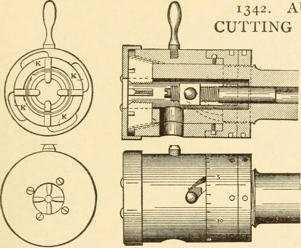 An illustration from Mechanical movements, powers and devices; a treatise describing mechanical movements and devices used in constructive and operative machinery and the mechanical arts, being practically a mechanical dictionary, commencing with a rudimentary description of the early known mechanical powers and detailing the various motions, appliances and inventions used in the mechanical arts to the present time, including a chapter on straight line movements, by Gardner D. Hiscox, 1914, leaf 338