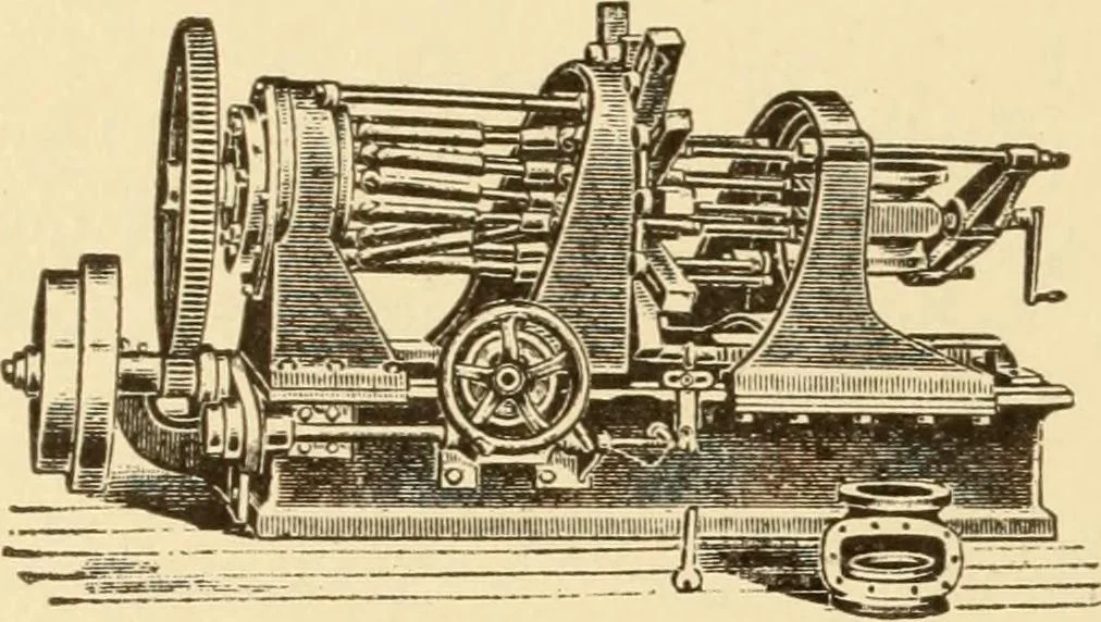 An illustration from Mechanical movements, powers and devices; a treatise describing mechanical movements and devices used in constructive and operative machinery and the mechanical arts, being practically a mechanical dictionary, commencing with a rudimentary description of the early known mechanical powers and detailing the various motions, appliances and inventions used in the mechanical arts to the present time, including a chapter on straight line movements, by Gardner D. Hiscox, 1914, leaf 341