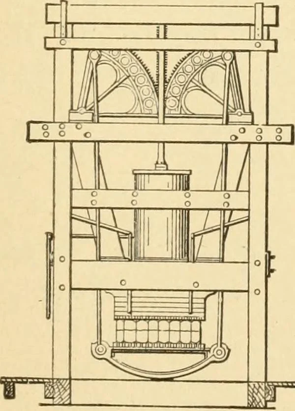 An illustration from Mechanical movements, powers and devices; a treatise describing mechanical movements and devices used in constructive and operative machinery and the mechanical arts, being practically a mechanical dictionary, commencing with a rudimentary description of the early known mechanical powers and detailing the various motions, appliances and inventions used in the mechanical arts to the present time, including a chapter on straight line movements, by Gardner D. Hiscox, 1914, leaf 354