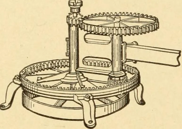 An illustration from Mechanical movements, powers and devices; a treatise describing mechanical movements and devices used in constructive and operative machinery and the mechanical arts, being practically a mechanical dictionary, commencing with a rudimentary description of the early known mechanical powers and detailing the various motions, appliances and inventions used in the mechanical arts to the present time, including a chapter on straight line movements, by Gardner D. Hiscox, 1914, leaf 383