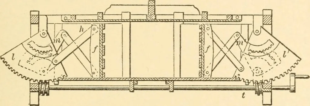An illustration from Mechanical movements, powers and devices; a treatise describing mechanical movements and devices used in constructive and operative machinery and the mechanical arts, being practically a mechanical dictionary, commencing with a rudimentary description of the early known mechanical powers and detailing the various motions, appliances and inventions used in the mechanical arts to the present time, including a chapter on straight line movements, by Gardner D. Hiscox, 1914, leaf 388