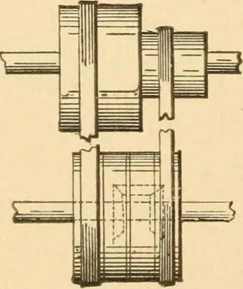 An illustration from Mechanical movements, powers and devices; a treatise describing mechanical movements and devices used in constructive and operative machinery and the mechanical arts, being practically a mechanical dictionary, commencing with a rudimentary description of the early known mechanical powers and detailing the various motions, appliances and inventions used in the mechanical arts to the present time, including a chapter on straight line movements, by Gardner D. Hiscox, 1914, leaf 47
