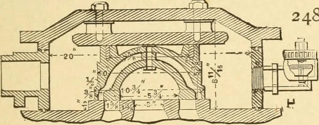 An illustration from Mechanical movements, powers and devices; a treatise describing mechanical movements and devices used in constructive and operative machinery and the mechanical arts, being practically a mechanical dictionary, commencing with a rudimentary description of the early known mechanical powers and detailing the various motions, appliances and inventions used in the mechanical arts to the present time, including a chapter on straight line movements, by Gardner D. Hiscox, 1914, leaf 84