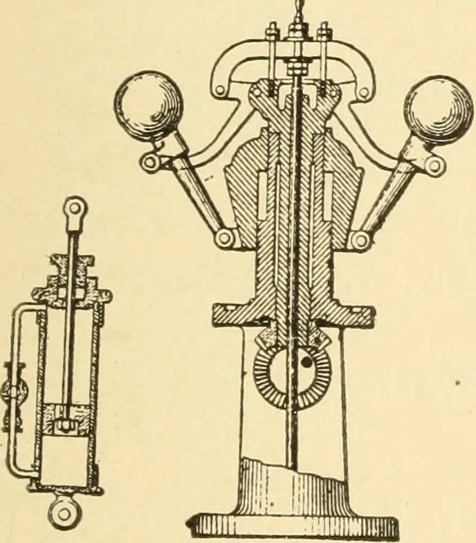 An illustration from Mechanical movements, powers and devices; a treatise describing mechanical movements and devices used in constructive and operative machinery and the mechanical arts, being practically a mechanical dictionary, commencing with a rudimentary description of the early known mechanical powers and detailing the various motions, appliances and inventions used in the mechanical arts to the present time, including a chapter on straight line movements, by Gardner D. Hiscox, 1914, leaf 98