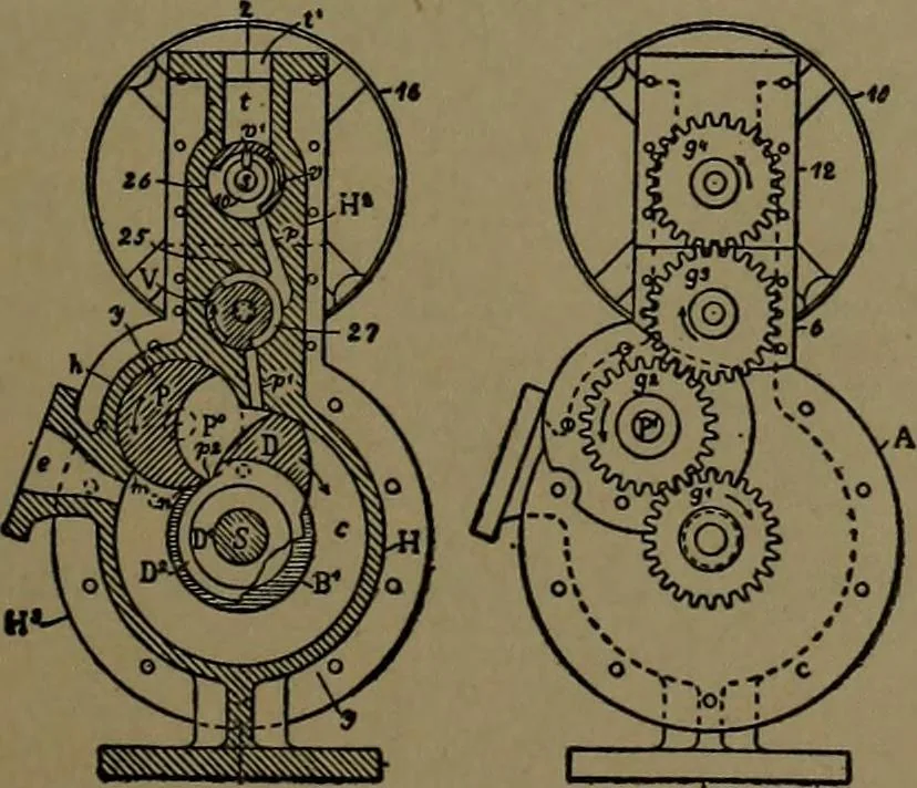 An illustration from Mechanical movements, powers and devices; a treatise describing mechanical movements and devices used in construcive and operative mechinery and the mechanical arts, being practically a mechanical dictionary, 1917, leaf 100