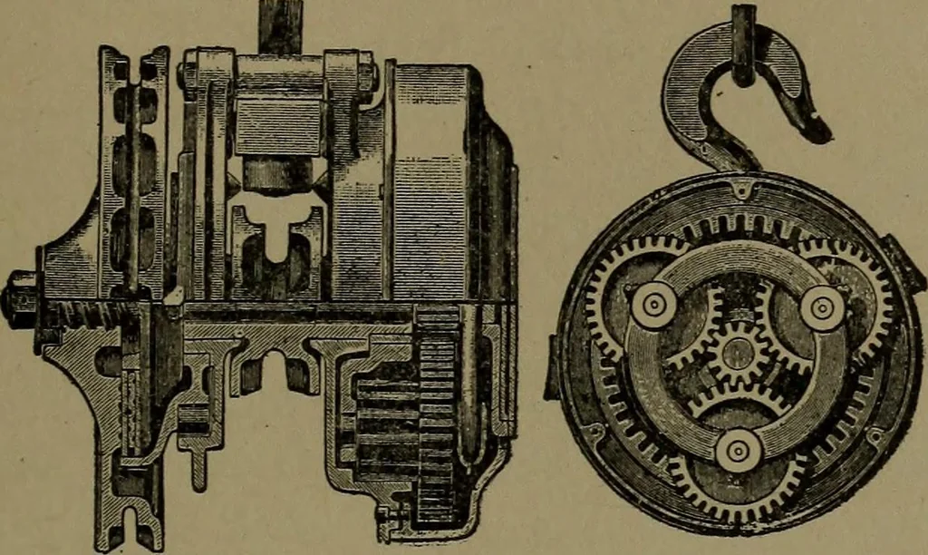 An illustration from Mechanical movements, powers and devices; a treatise describing mechanical movements and devices used in construcive and operative mechinery and the mechanical arts, being practically a mechanical dictionary, 1917, leaf 348