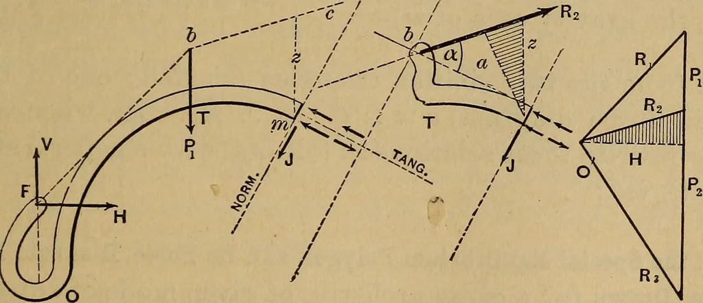 An illustration from Mechanics of engineering. Comprising statics and dynamics of solids: and the mechanics of the materials of constructions, or strength and elasticity of beams, columns, arches, shafts, etc, 1888, leaf 454