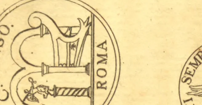 An illustration from The medallic history of imperial Rome : from the first triumvirate, under Pompey, Crassus, and Cæsar, to the removal of the imperial seat, by Constantine the Great ; with the several medals and coins, accurately copied and curiously engraven ; to which is prefixed, an introduction containing a general history of Roman medals ; in two volumes, 1781, leaf 94