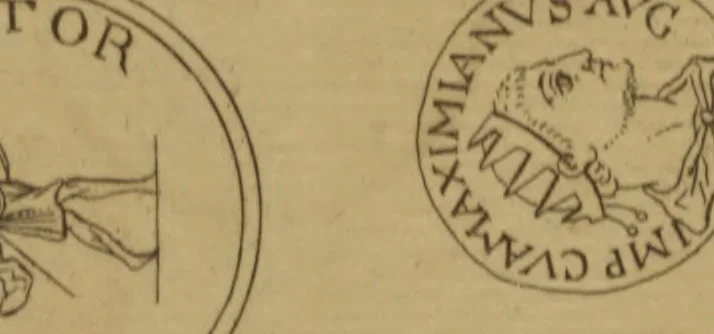 An illustration from The medallic history of imperial Rome : from the first triumvirate, under Pompey, Crassus, and Cæsar, to the removal of the imperial seat, by Constantine the Great ; with the several medals and coins, accurately copied and curiously engraven ; to which is prefixed, an introduction containing a general history of Roman medals ; in two volumes, 1781, leaf 526