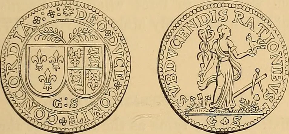 An illustration from Medallic illustrations of the history of Great Britain and Ireland to the death of George II, 1885, leaf 196