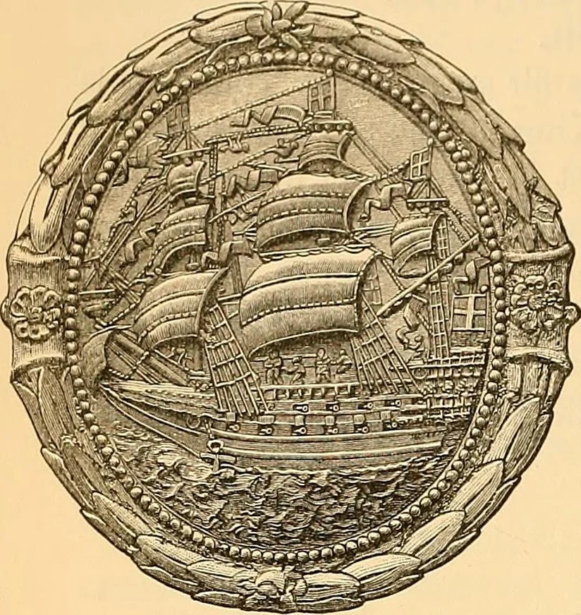 An illustration from Medallic illustrations of the history of Great Britain and Ireland to the death of George II, 1885, leaf 327