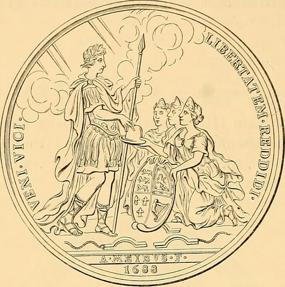 An illustration from Medallic illustrations of the history of Great Britain and Ireland to the death of George II, 1885, leaf 691