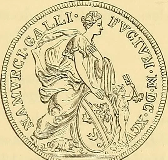 An illustration from Medallic illustrations of the history of Great Britain and Ireland to the death of George II, 1885, leaf 156
