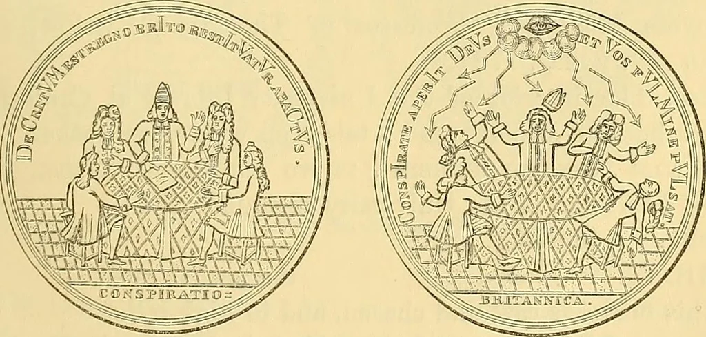 An illustration from Medallic illustrations of the history of Great Britain and Ireland to the death of George II, 1885, leaf 474
