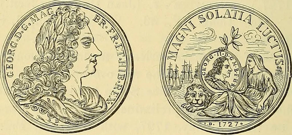 An illustration from Medallic illustrations of the history of Great Britain and Ireland to the death of George II, 1885, leaf 489