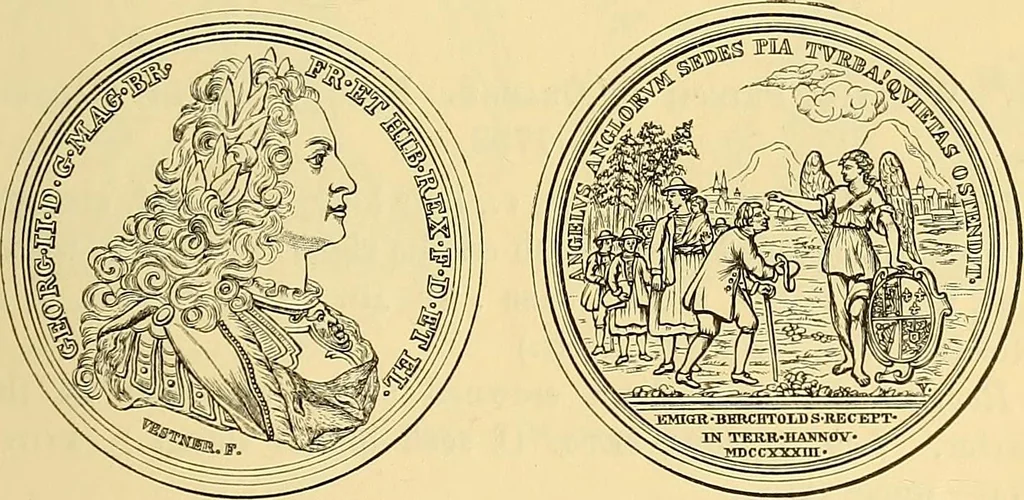 An illustration from Medallic illustrations of the history of Great Britain and Ireland to the death of George II, 1885, leaf 516