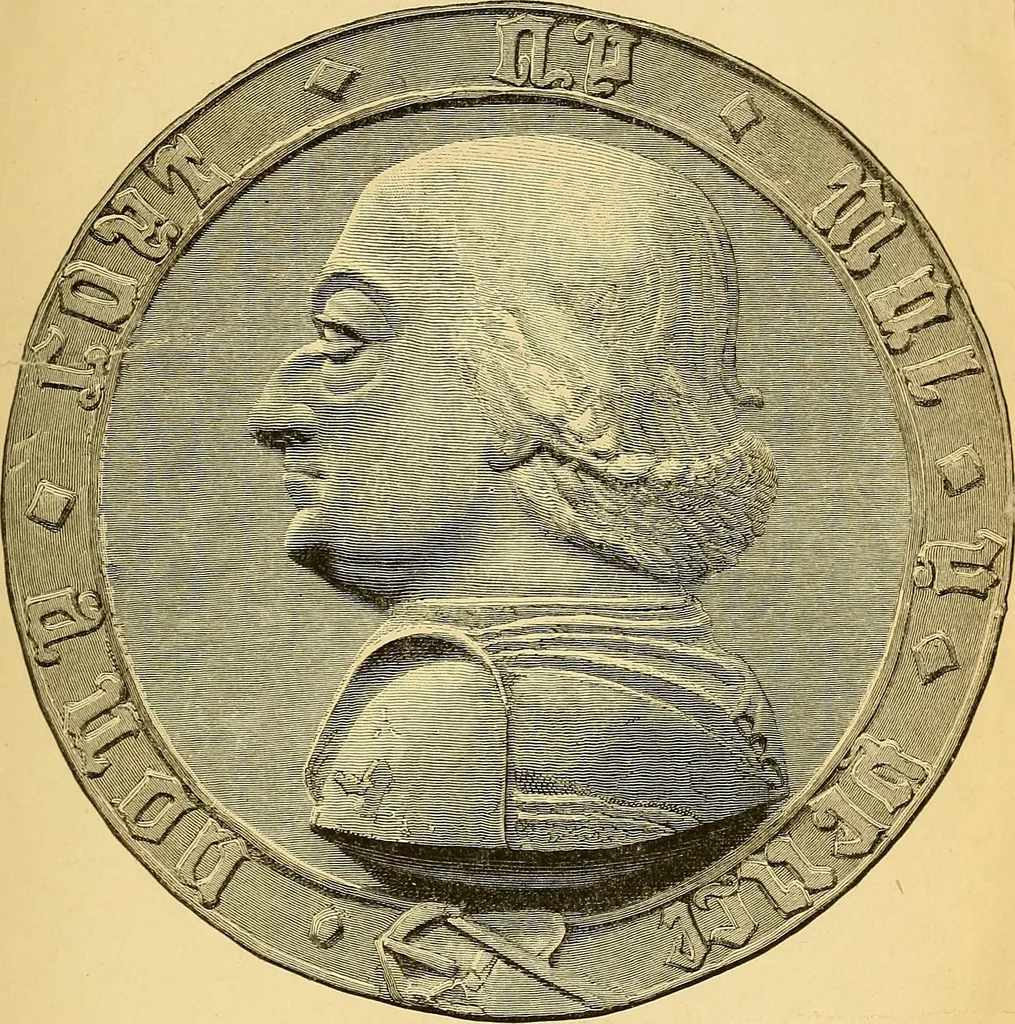 An illustration from Medallic illustrations of the history of Great Britain and Ireland to the death of George II, 1885, leaf 6