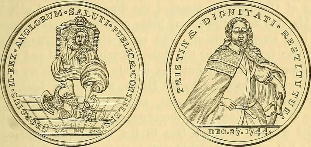 An illustration from Medallic illustrations of the history of Great Britain and Ireland to the death of George II, 1885, leaf 608