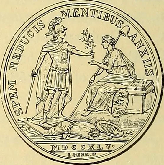 An illustration from Medallic illustrations of the history of Great Britain and Ireland to the death of George II, 1885, leaf 621