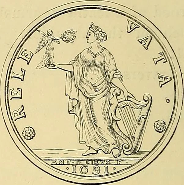 An illustration from Medallic illustrations of the history of Great Britain and Ireland to the death of George II, 1885, leaf 65