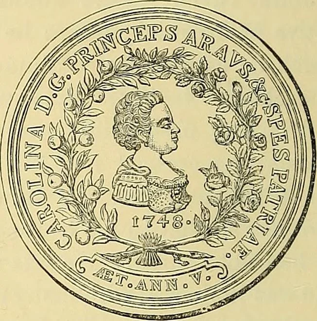 An illustration from Medallic illustrations of the history of Great Britain and Ireland to the death of George II, 1885, leaf 653