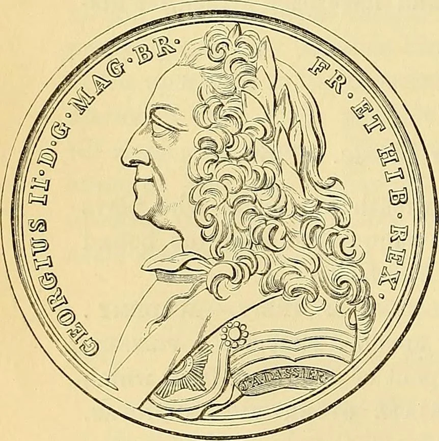 An illustration from Medallic illustrations of the history of Great Britain and Ireland to the death of George II, 1885, leaf 673