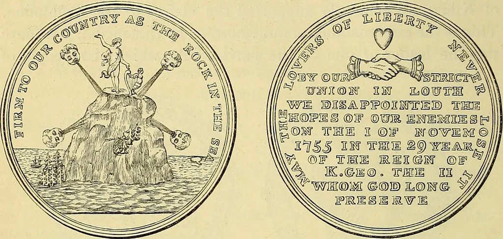 An illustration from Medallic illustrations of the history of Great Britain and Ireland to the death of George II, 1885, leaf 693