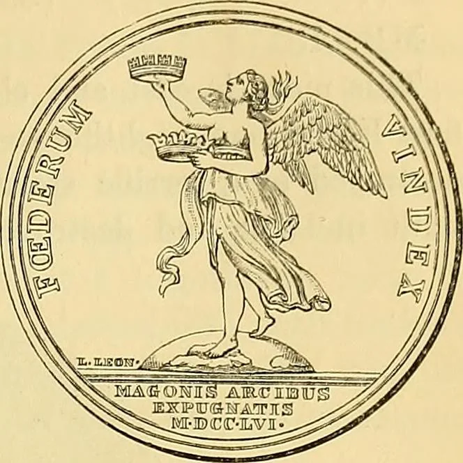 An illustration from Medallic illustrations of the history of Great Britain and Ireland to the death of George II, 1885, leaf 696